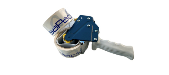 Abroller mit bedrucktem ursaPack-Packband